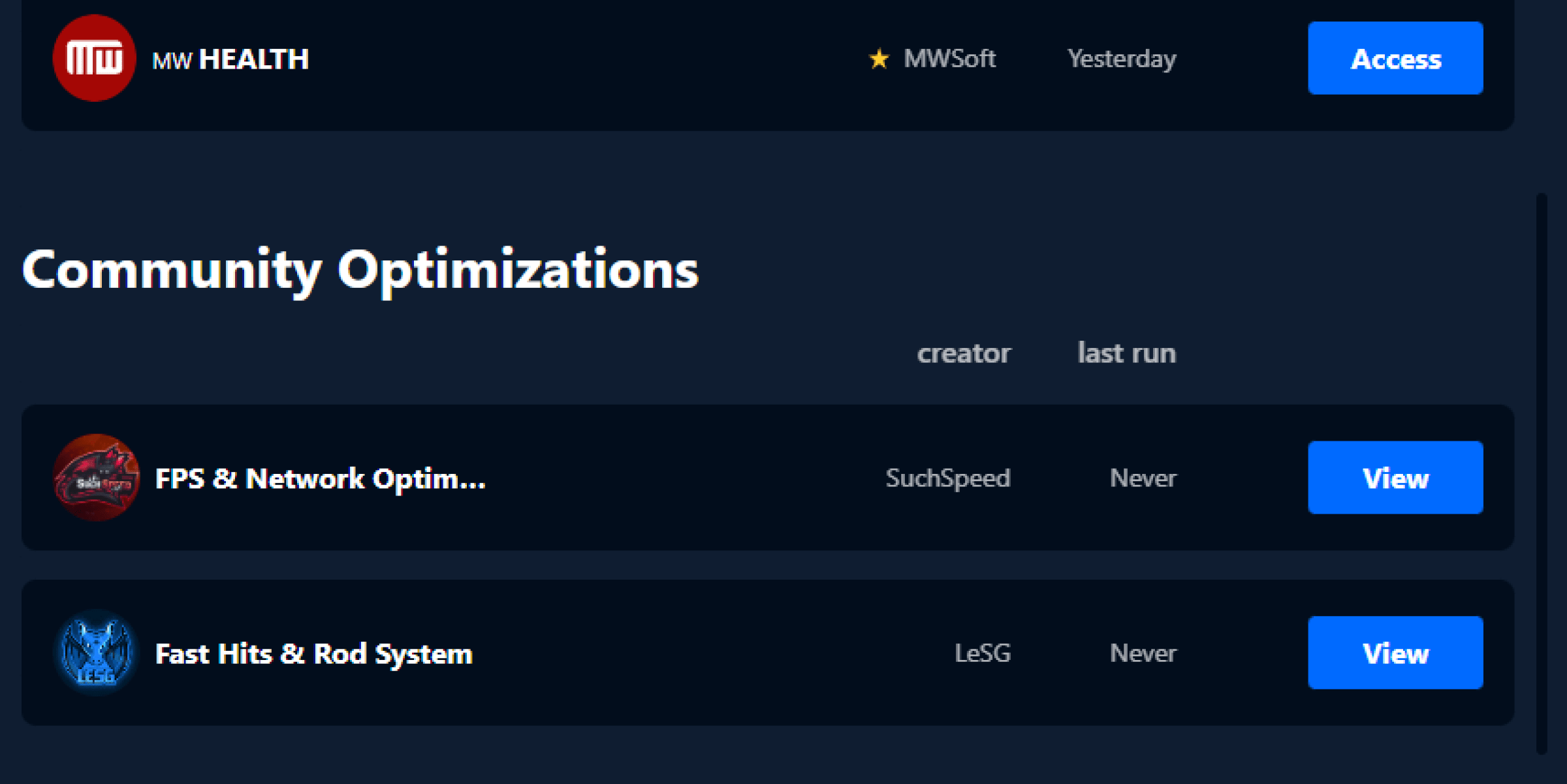 MWSoft Community Optimizations Section